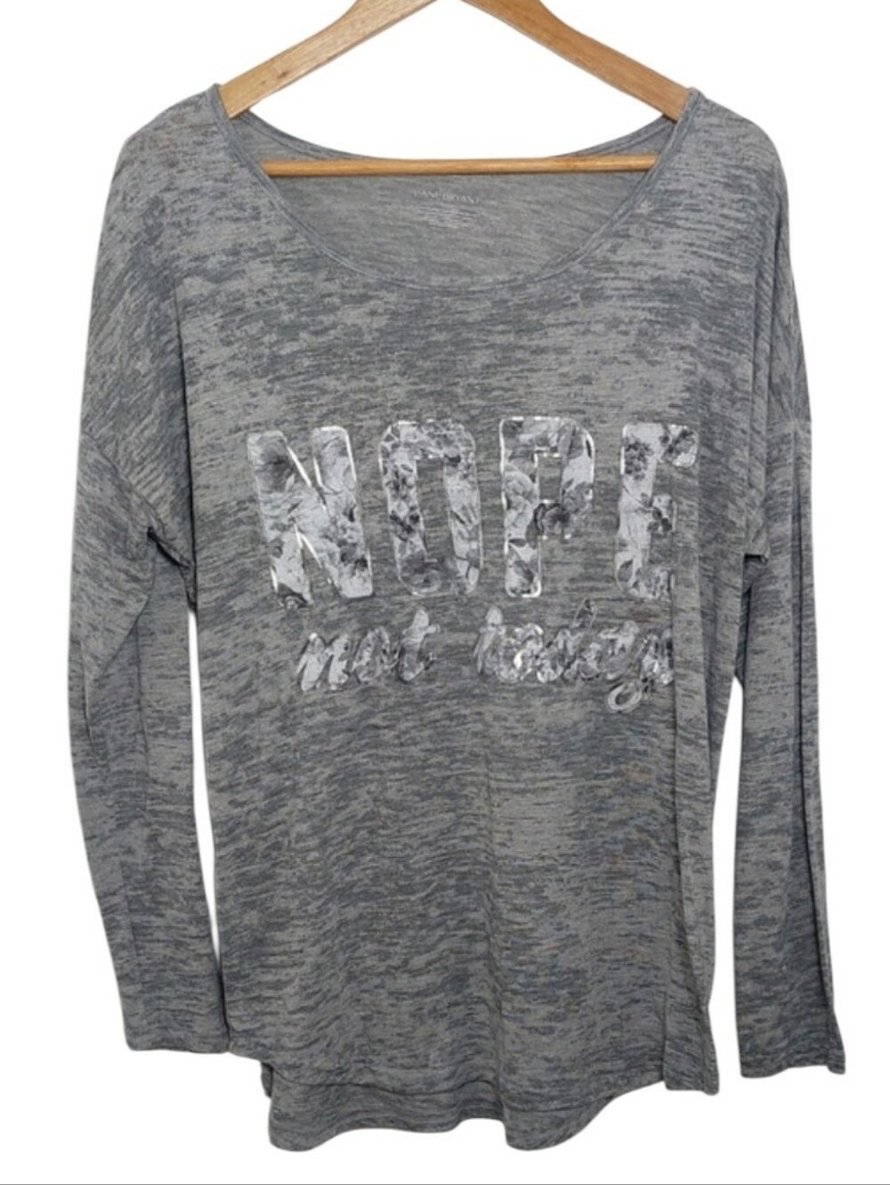 Lane Bryant Gray Metallic NOPE Not Today Long Sleeve Top Shirt Tunic Size 14/16